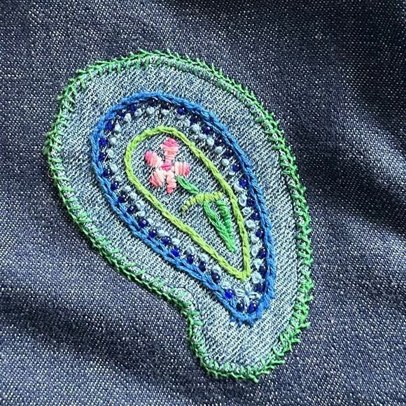Vintage 70s Denim Paisley Hand Stitched Tunic M/L - Picture 7 of 12